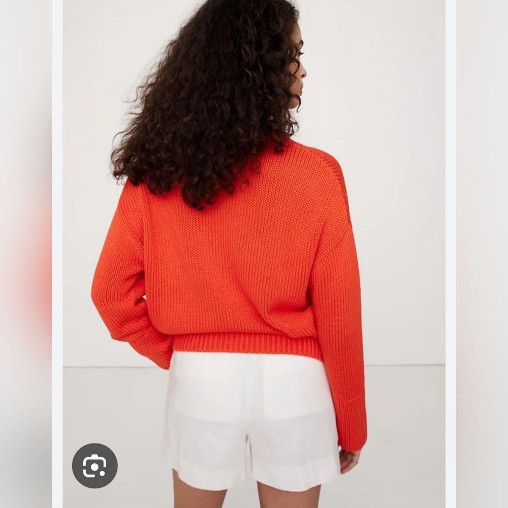 EUC Banana Republic Organic Cotton V-Neck Sweater Relaxed Blood Orange Sz Small